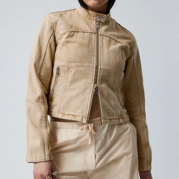 Weekday Beige Denim Zip-Up Jacket - Picture 1 of 6
